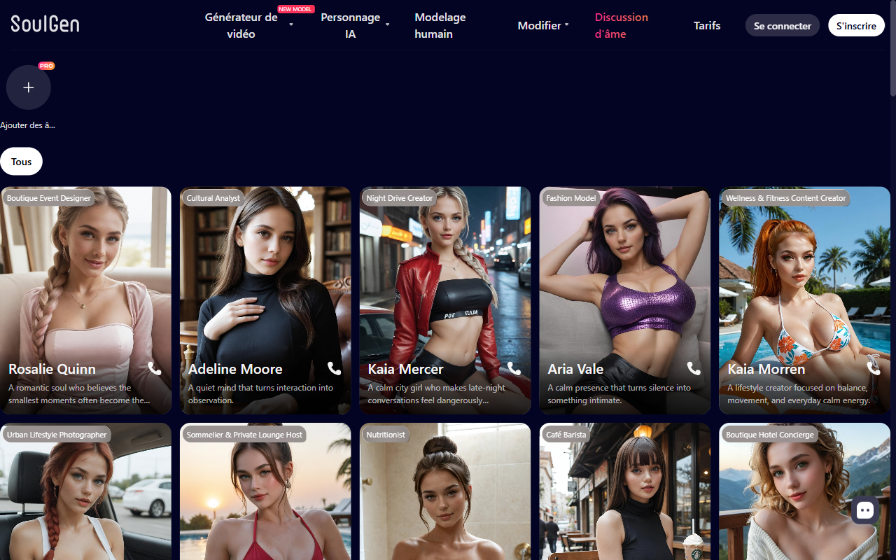 SoulGen AI Chat companion catalog